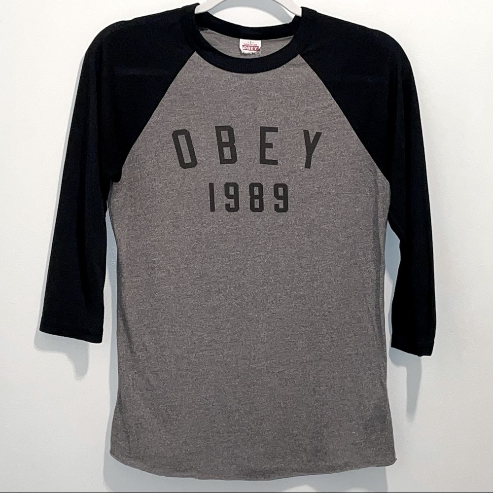 OBEY Forrest Green & Grey 3/4” sleeve
